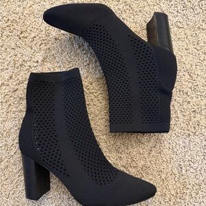 Charlies Black Knit Sock Ankle Booties with Block Heel